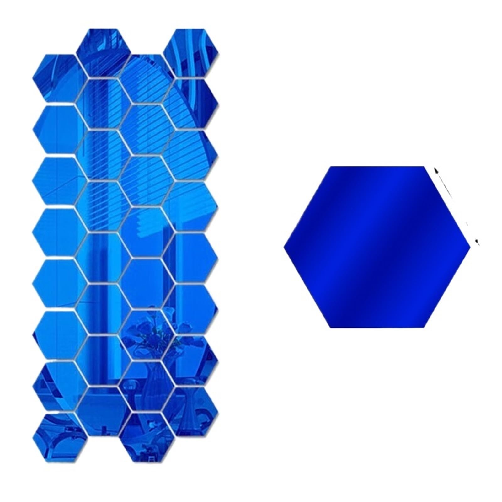 Hexagonal Mirror Wall Sticker 1/24pcs 3D Mirror Wall Sticker Hexagon Self Adhesive Mirror Stickers Art Wall Decals Mosaic Tiles DIY Home Bedroom Decor(Blue,24Pcs)