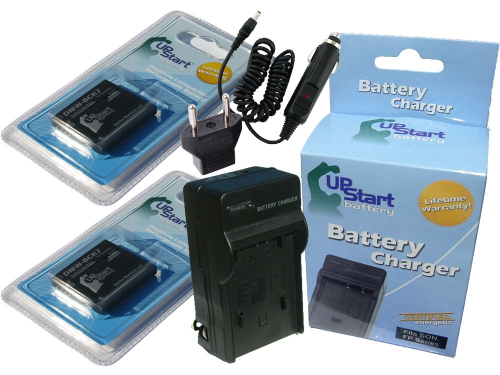2 Pack - Replacement for Lumix DMC-FH25K Battery + Charger with Car & EU Adapters - Compatible with DMW-BCK7 Digital Camera Battery and Charger (680mAh 3.7V Lithium-Ion)