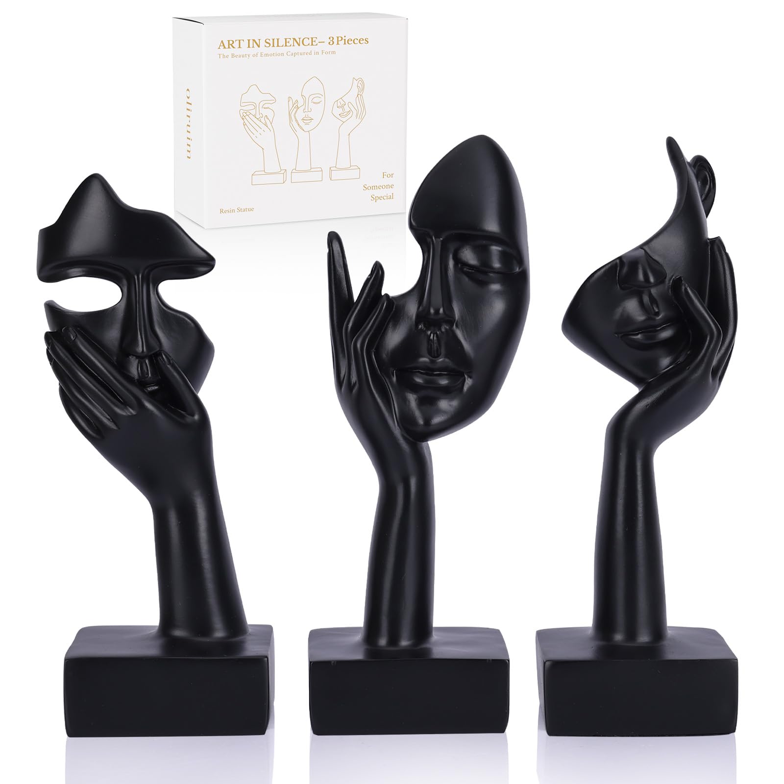 oliruim 3 Pcs Thinker Large Statue Set - Black Art Abstract Home Accent Figurines for Living Room, Bedroom, Shelves, Office Desktop, Coffee Table Decor, Gift for Women (3 Pcs Black, 9")