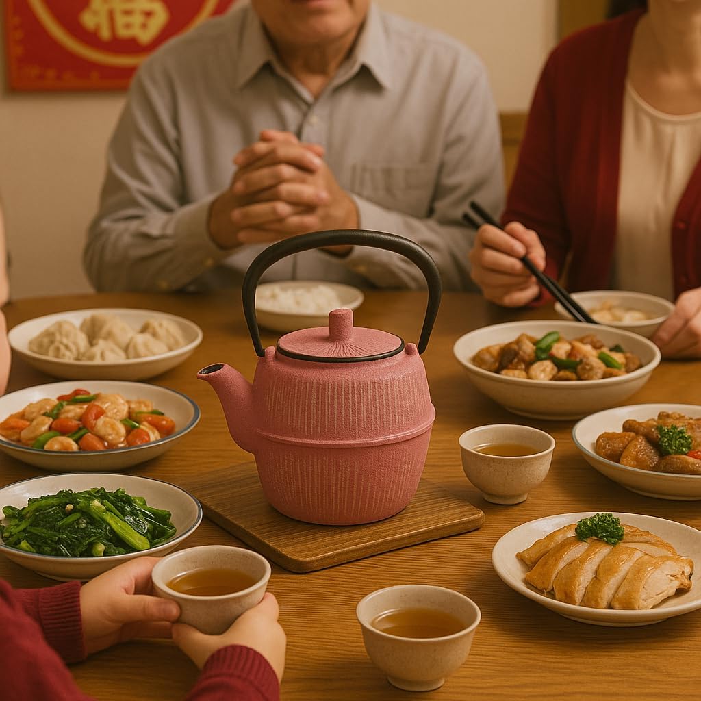 Creative Home Kyusu Cast Iron Pot Tea Kettle with Removable Stainless Steel Infuser Basket, 29 Ounce, Pink