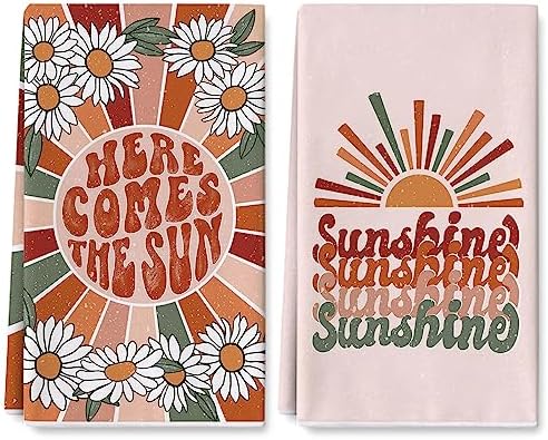AnyDesign Retro Boho Kitchen Dish Towel Vintage Daisy Sunshine Dishcloth Here Comes The Sun Decorative Hand Drying Tea Towel for Home Kitchen Cooking Baking Cleaning, 2Pcs, 18 x 28 Inch AnyDesign Retro Boho Kitchen Dish Towel Vintage Daisy Sunshine Dishcloth Here Comes The Sun Decorative Hand Drying Tea Towel for Home Kitchen Cooking Baking Cleaning, 2Pcs, 18 x 28 Inch