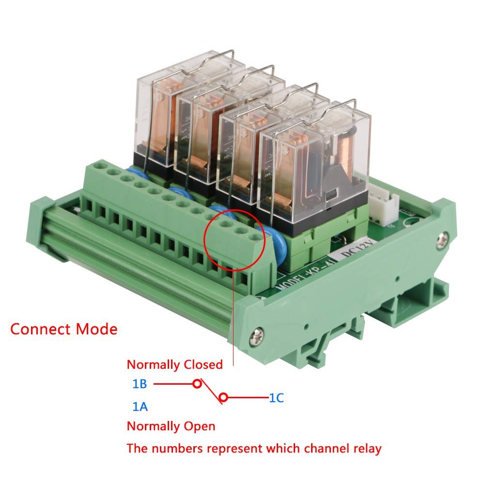 Hilitand Módulo de Interfaz de Relé de Potencia de 4 Canales, Montaje en Riel DIN, 16A DC 12V, Indicador LED, Compatible con PNP / NPN