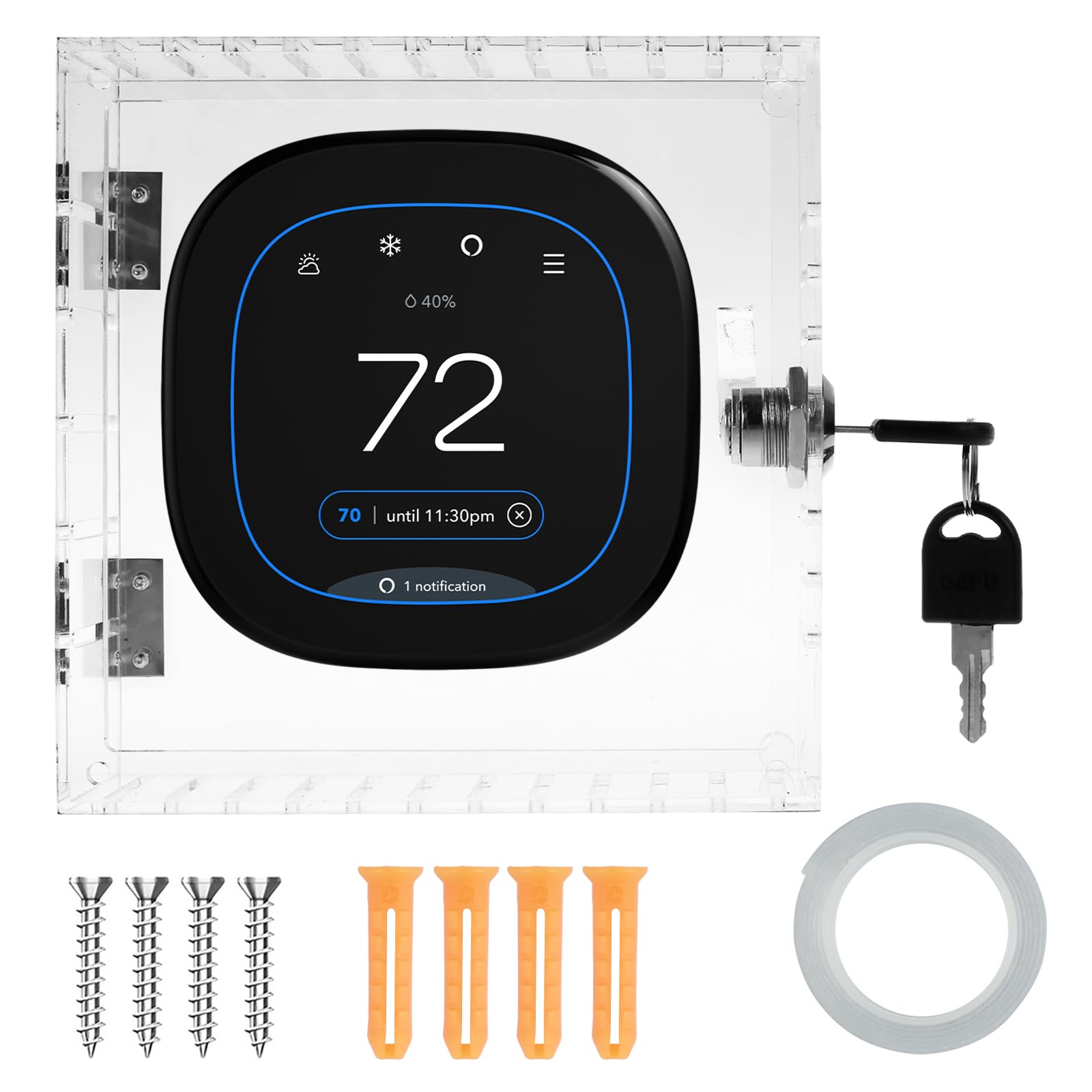 Thermostat Lock Box with 2 Keys, Clear Acrylic Wall Mounted Thermostat Guard, Universal Tamper Proof Protective Cover with Screws & Bolts for Restaurants, Home, Office, School, AC Panel(15x15x5cm)