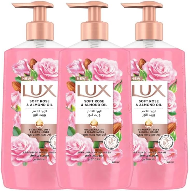 Perfumed Liquid Hand Wash, Soft Rose, with Almond Oil & Glycerin, for Fragrant, Soft and Clean Hands, 500ml x 3