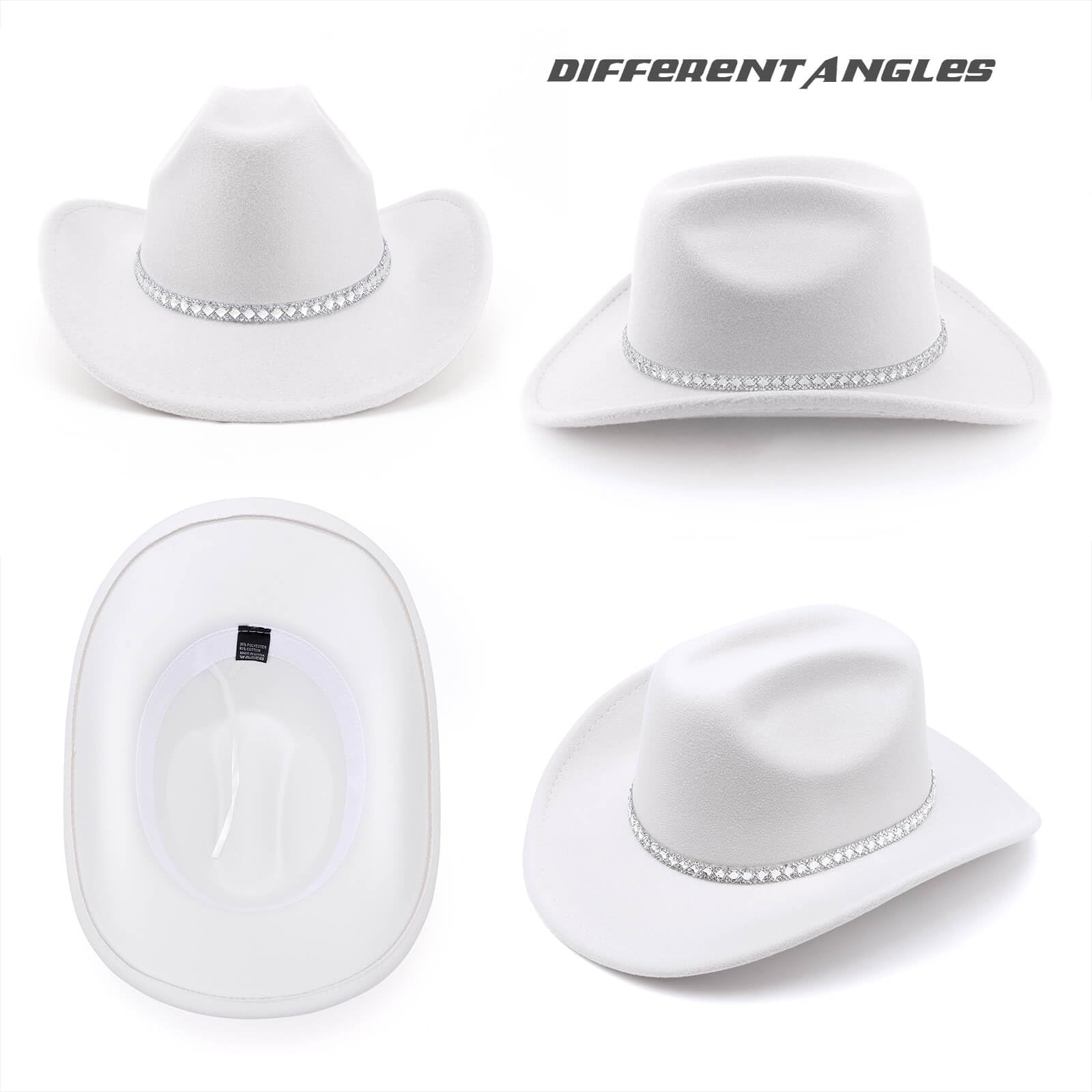 DRESHOW Sombrero de Vaquero para Mujers y Hombres Sombreros de Vaquero Western del Brillo del Borde Ancho con Rhinestone Fedora de Fieltro Unisex Enrollado Caps