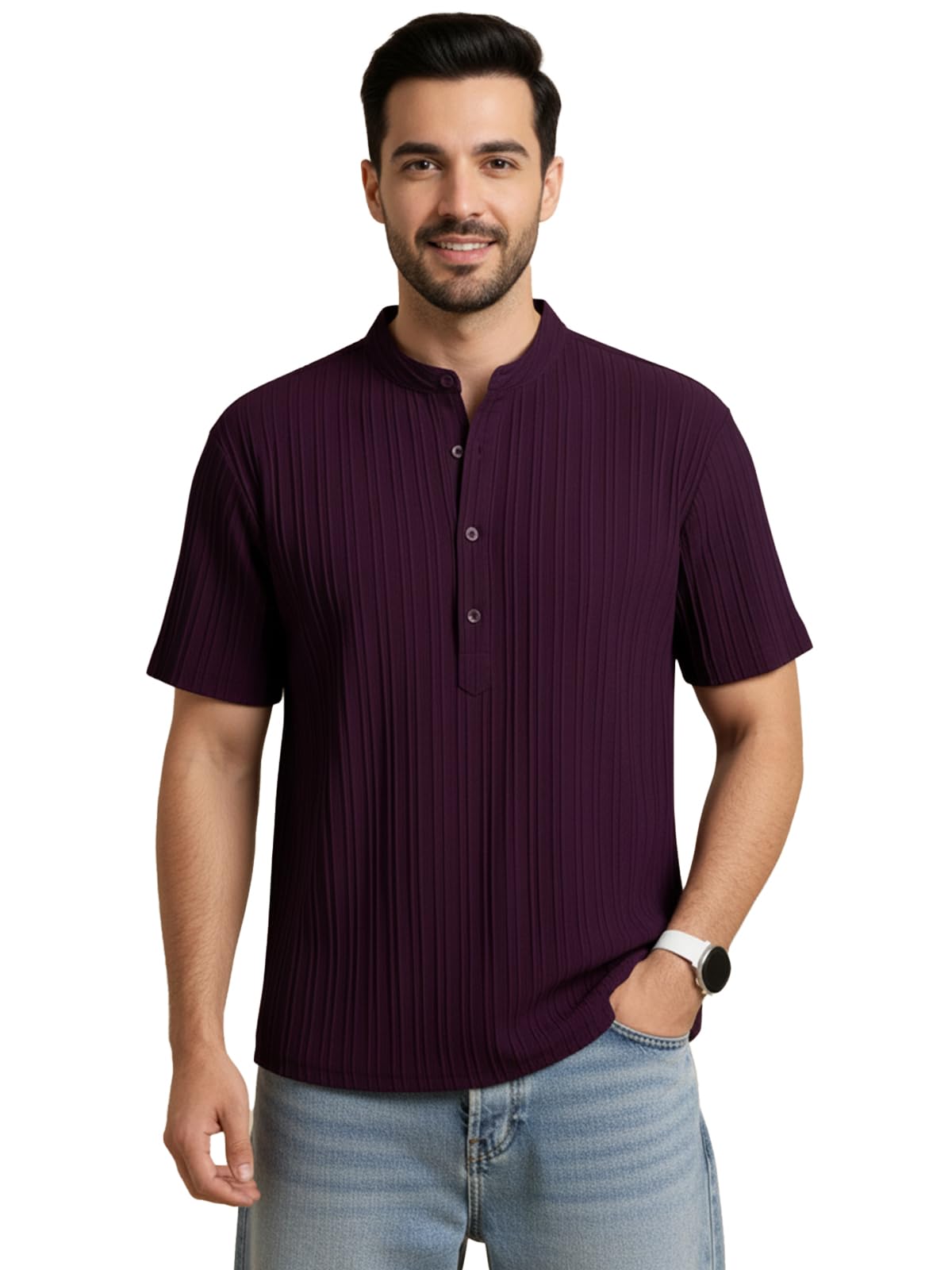 Men Kurta | Black Striped Cotton Kurta Shirt Style | Regular Fit | Half Sleeve | Mandarin Chinese Collar | Lightweight Casual Summer Wear | Stylish Short Kurta for Men-image-4