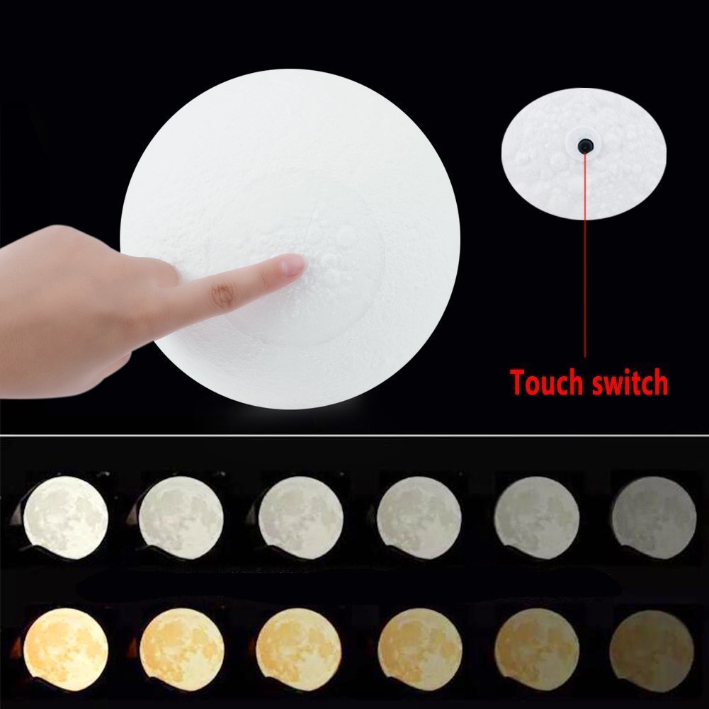 Stampa 3D Luna Lampada Notturna,KINGCOO Ricaricabile Luminosità Giallo Bianco Lampada da Tavolo Regolabile Decorazione Camera per Bambini Compleanno Regalo Natale(7.87 inch/20cm)