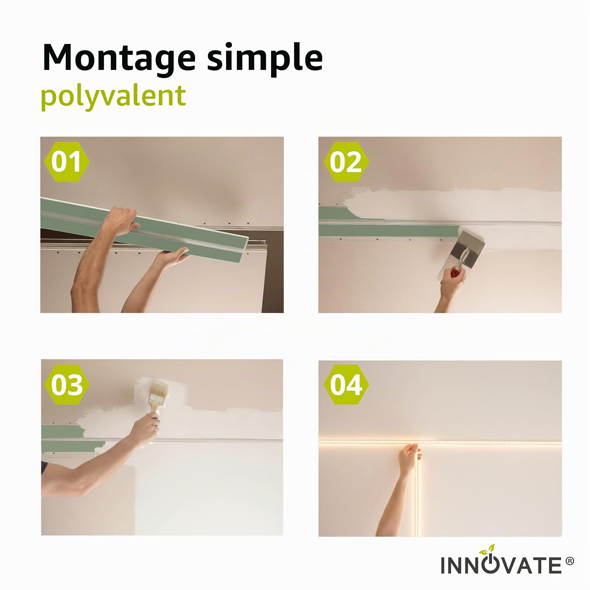INNOVATE Rail de rideau pour plafond Placo LED Profilé aluminium