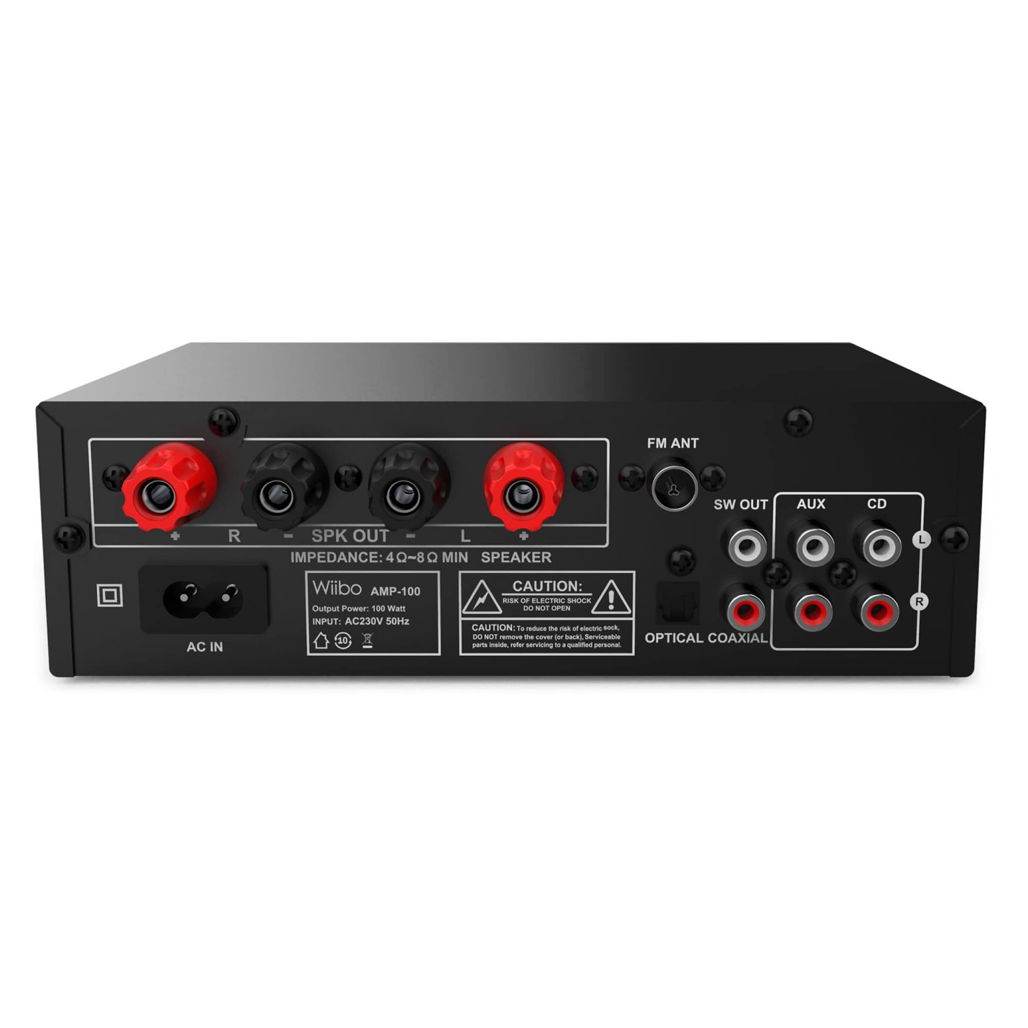 Wiibo AMP-100 - Amplificatore Audio HiFi - Connessione Bluetooth - Risposta Lineare con Potenza 50W + 50W - Ingressi Microfono e USB - Amplificatore HiFi con Lettore MP3 e Radio FM