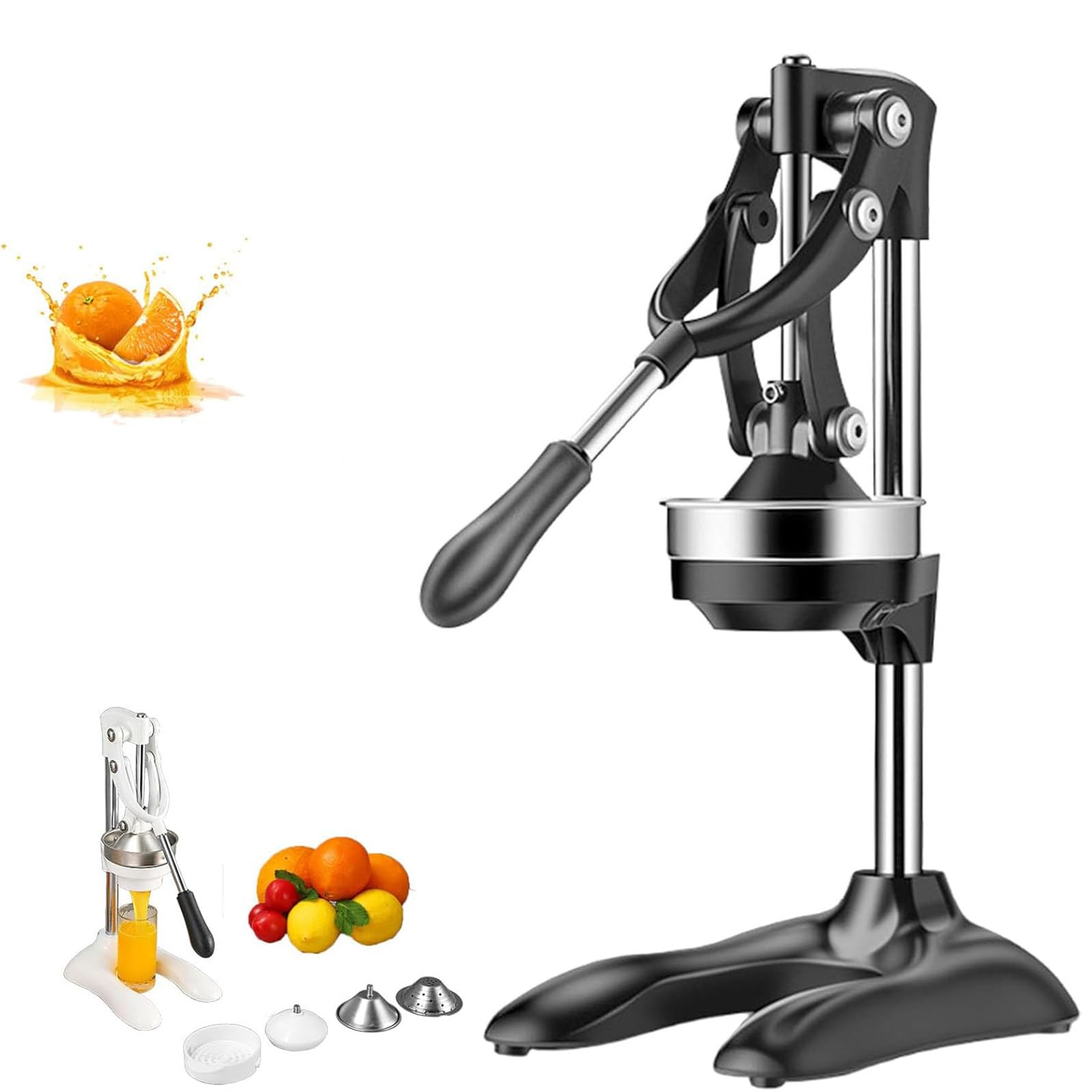 WIANQIAN Stainless Steel Manual Citrus Hand Juicer, Professional Manual Lemon Squeezer, Stainless Steel Orange Juice Squeezer, High Yield, No Peeling, For Fresh Lemon Pomegranate Lime Black