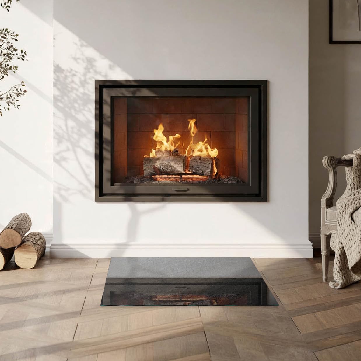 Kaminbodenplatte für Kaminofen 60x40 cm Hartglas Glasboden Stilvollem Motiv Dekorative Glasbodenplatte Hitzeschutz Rechteckige Schutzplatte Elegantes Design - Natursteinstruktur