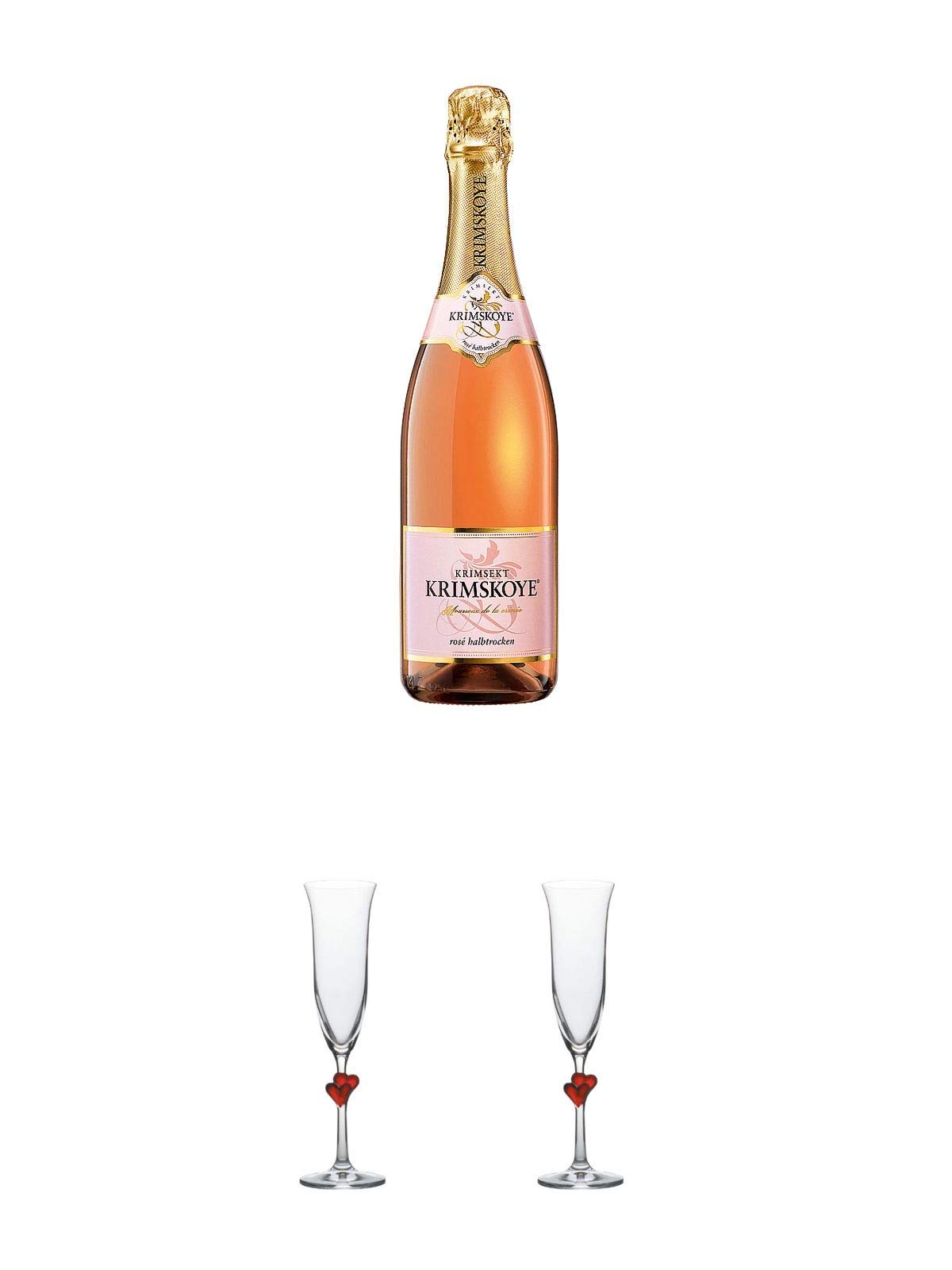 Krimskoye Rose Krimsekt Ukraine 0,75 Liter + Stölzle L'Amour Sektkelch rotes Herz - 3886207 + Stölzle L'Amour Sektkelch rotes Herz - 3886207