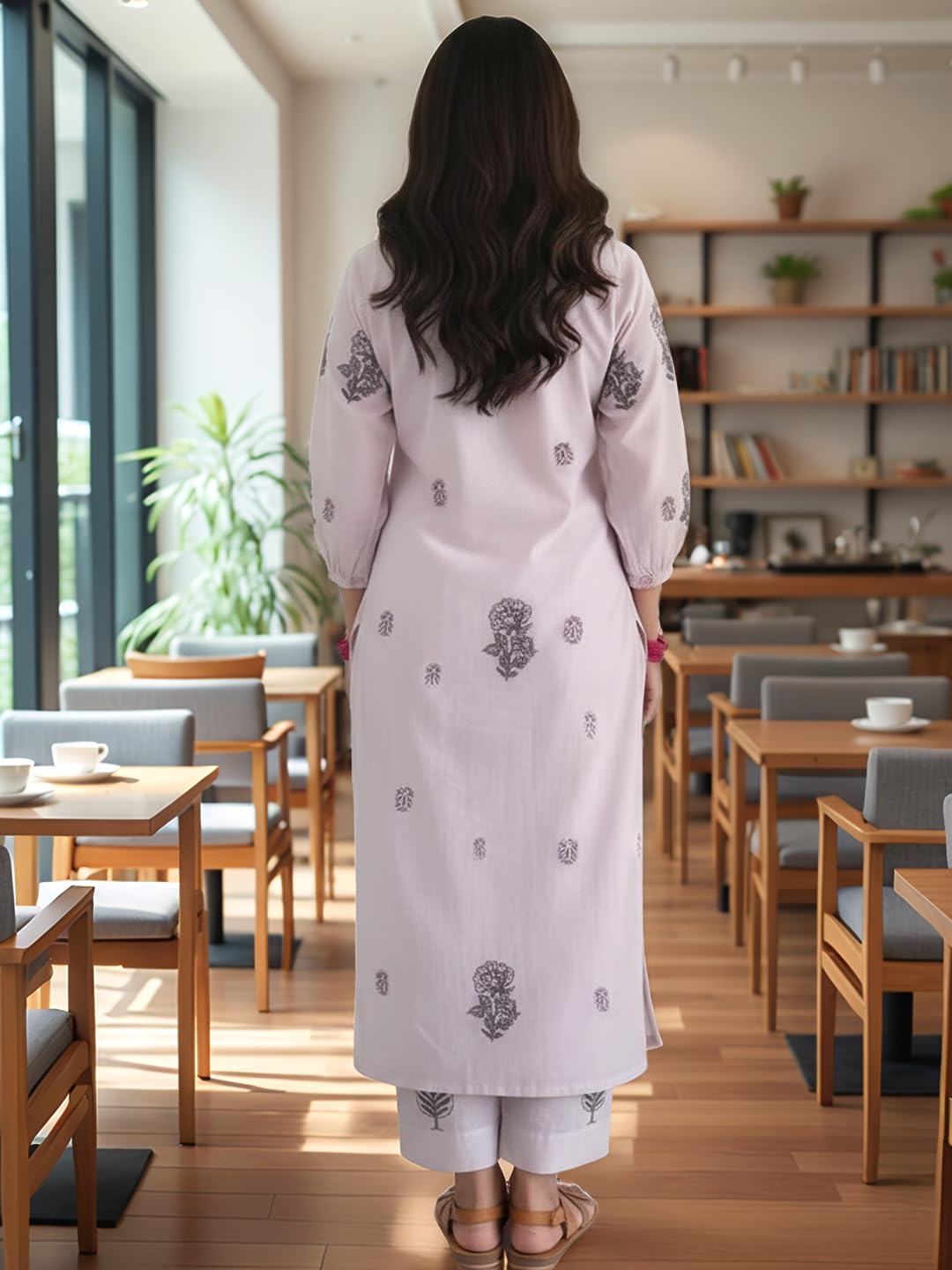 ANNI Designer Completo kurta da donna con stampa dritta in viscosa di rayon con pantaloni palazzo, set kurti etnico da donna, comodo per tutti i giorni, ufficio e abbigliamento casual, viola, 3XL