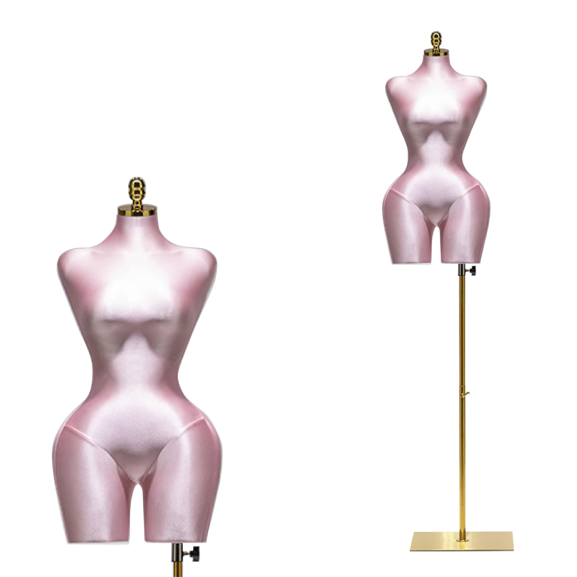 Jxjarnet Hourglass Female Mannequin Torso, Curvy BBL Dress Form with Prominent Hips for Swimwear and Lingerie Display(Pink,Gold Square)