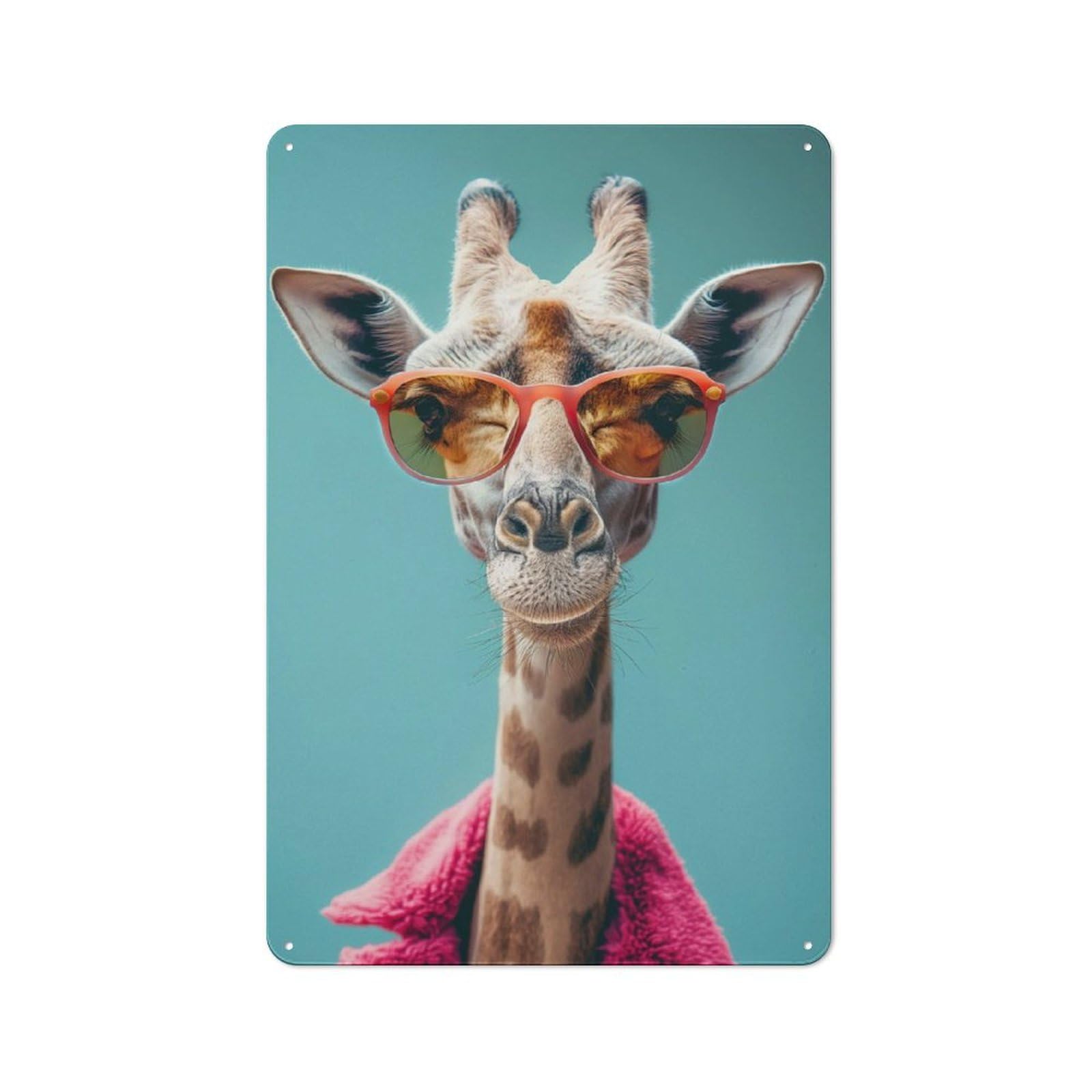 Junmoney Cute Giraffe With Glasses Retro Metal Wall Decor 30X20cm, Metal Sign For Pub, Home Bar, Shed Or Man Cave, For Relaxed Wall Styling