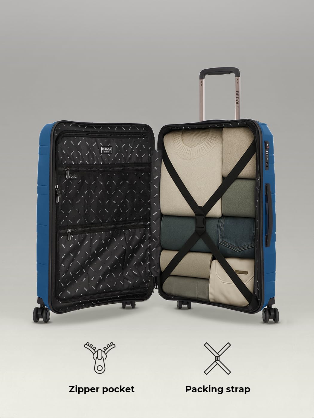 REDOLZ Hartschalen Check-in Koffer | Mittelgroßer Trolley 45 x 27 x 67 cm aus leichtem Polypropylen Material | 4-Doppelrollen & TSA (Essentials 10)