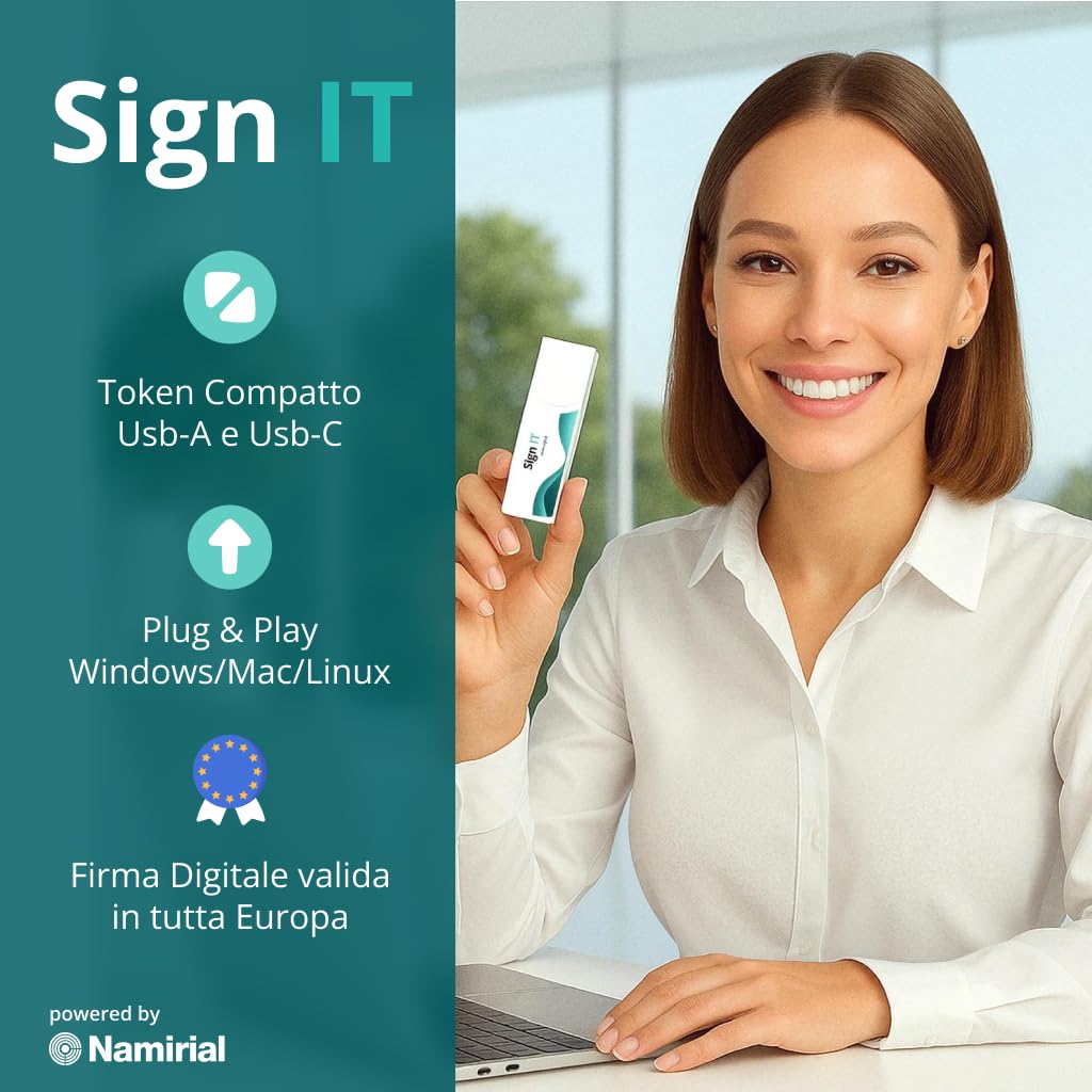 Sign IT – Token USB per la Firma Digitale | Attivazione Online in meno di 10 Minuti con SPID o CieID | Valida 3 Anni | Sicura e Conforme UE