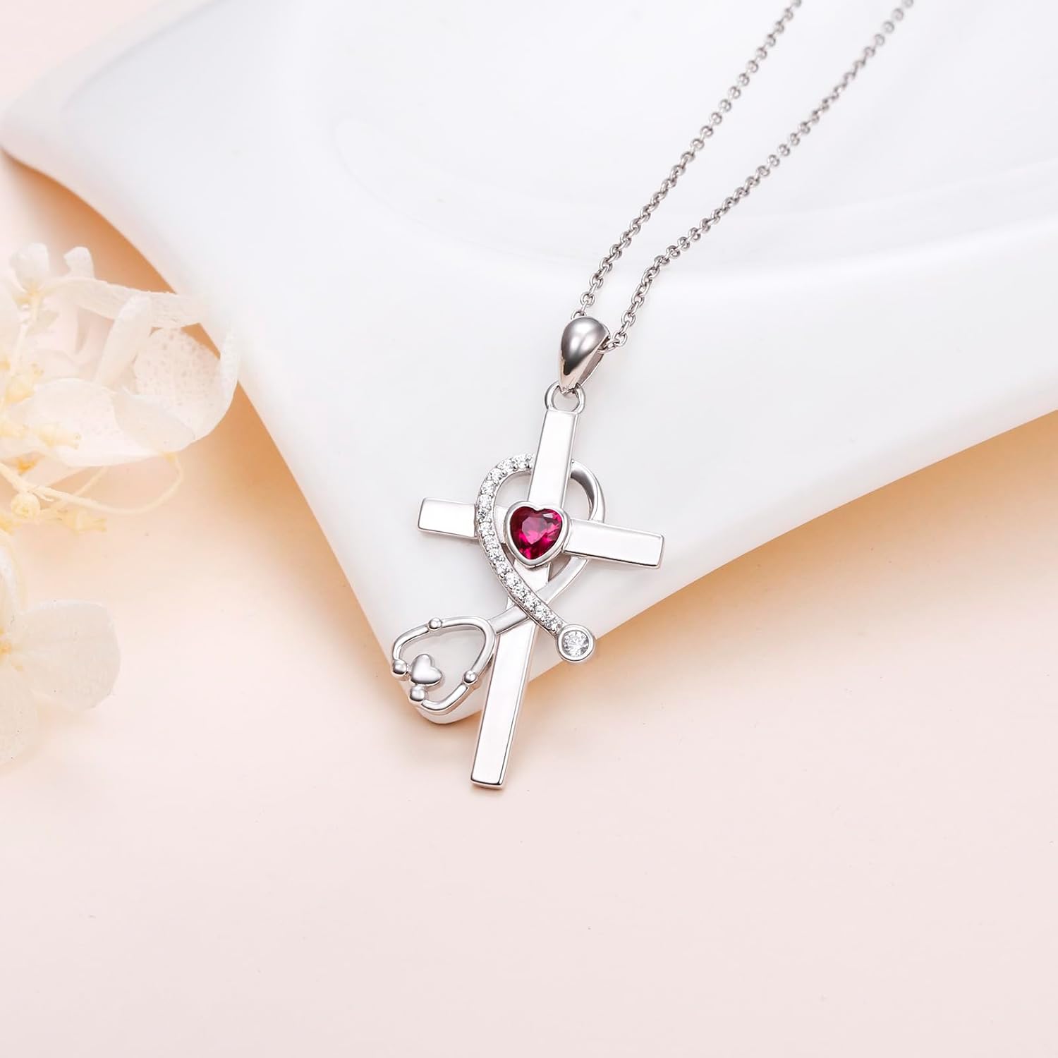 DAOCHONG S925 Sterling Silver Cross Pendant Necklace for Women Men Note Music Flower Pentacle Jewelry