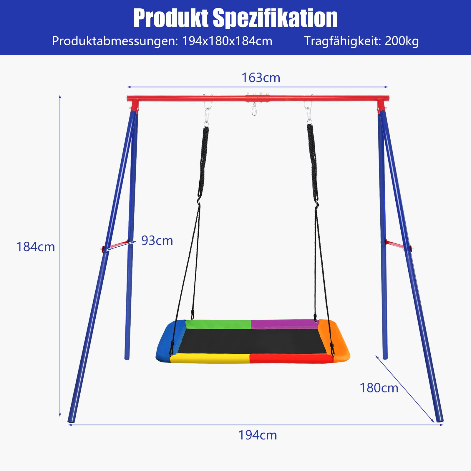 GOPLUS Stelaż huśtawki metalowy 200 kg 194 x 184 x 180 cm do ogrodu