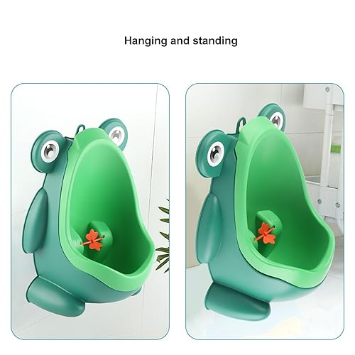 Miniatura 4 de Urinarios de entrenamiento para ir al baño, linda forma de rana con divertido molino de viento para apuntar para niños (tipo A)