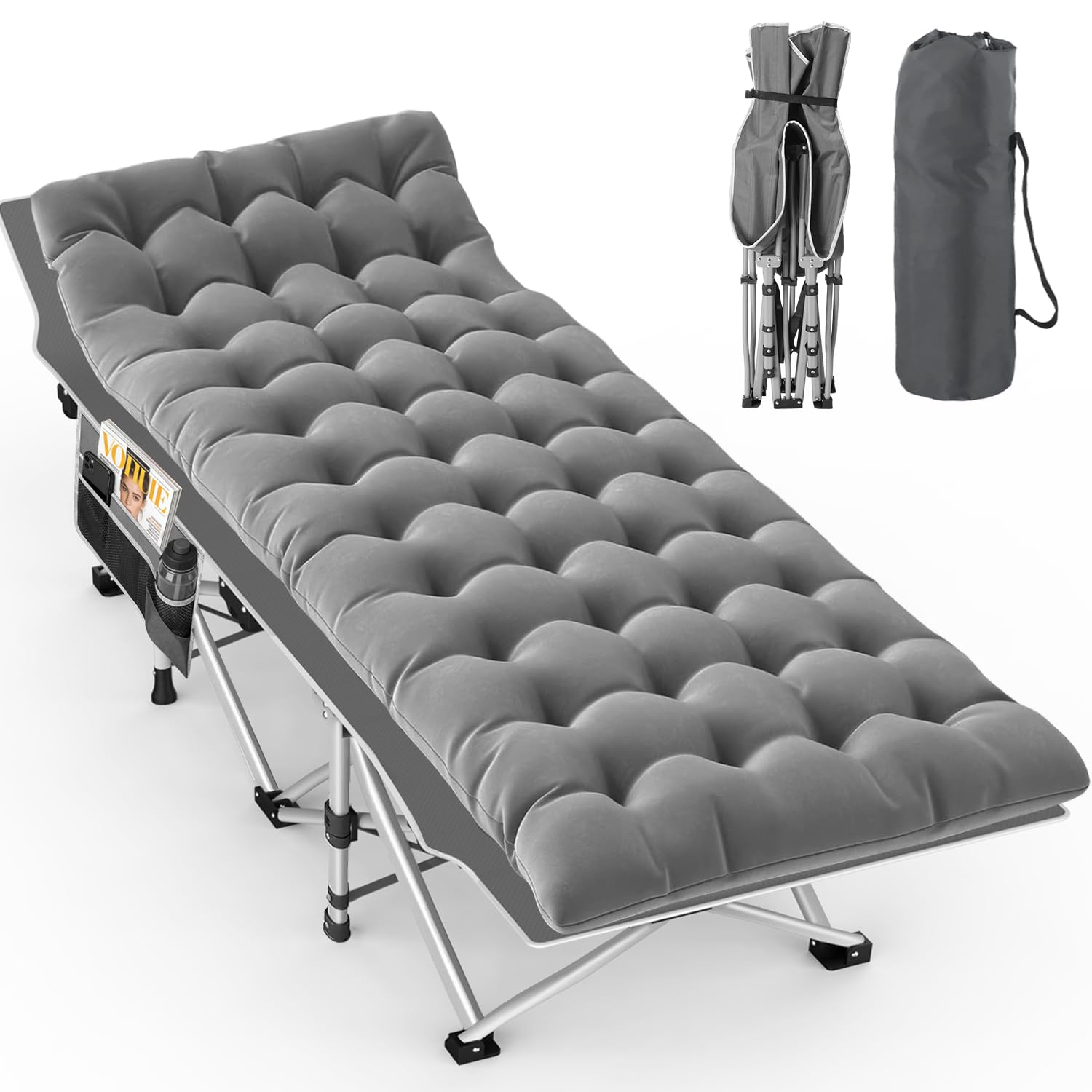 SPYLAVE Campingbett Klappbar XXL mit Matratze, Extra Breit, Tragbares Feldbett 220kg Belastbar, 600D Oxford-Gewebe, Stabiles Stahlgestell, Campingliege für Outdoor Indoor Garten Camping