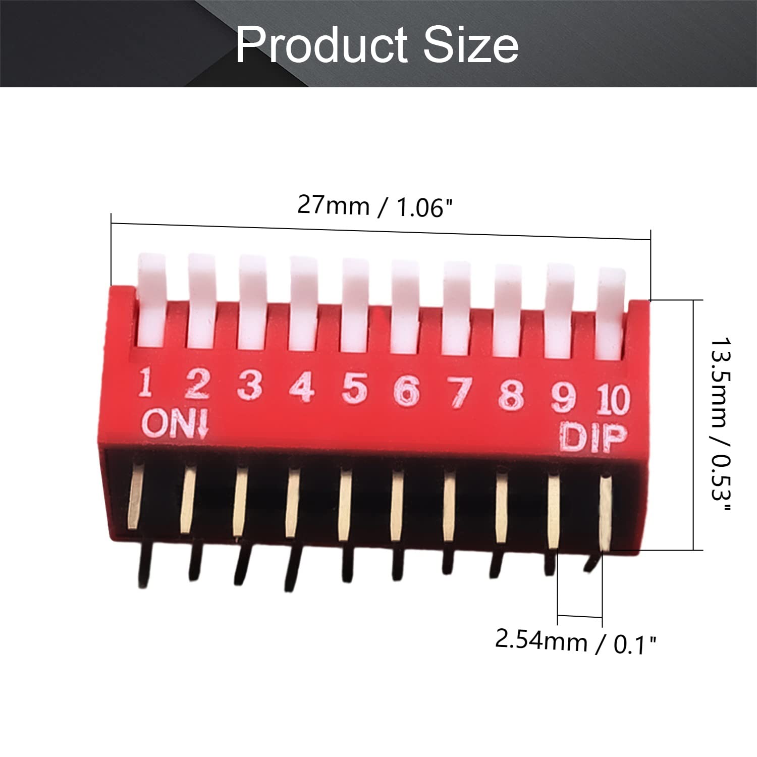 Fielect 3pcs Red DIP Switch Side Toggle 1-10 Positions 2.54mm Pitch for Circuit Breadboards PCB