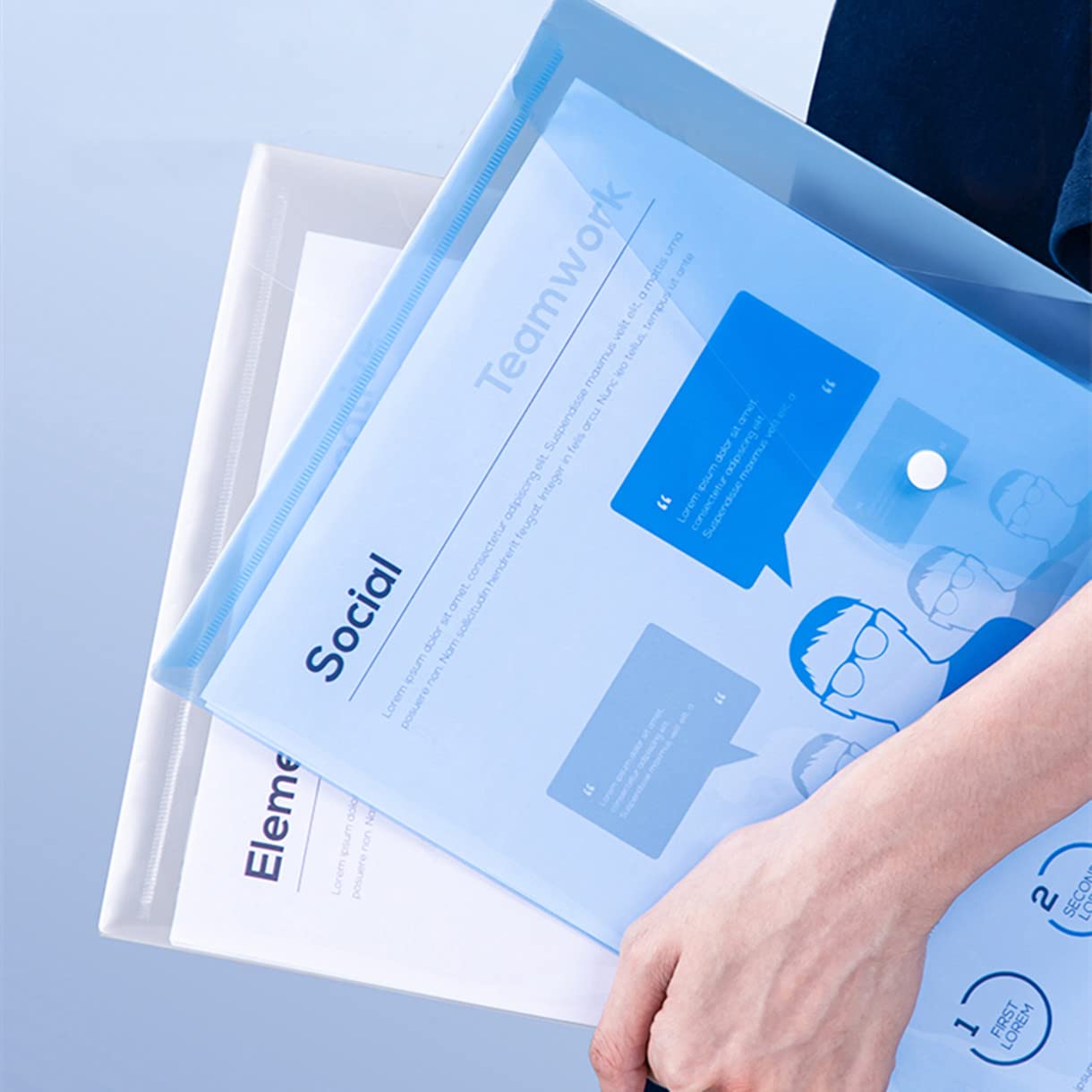 Pochettes Porte-document A4, Lot de 30, Plastique Pochette avec Bouton Pression pour Stockage Document Recettes D'Entreprises Organisation