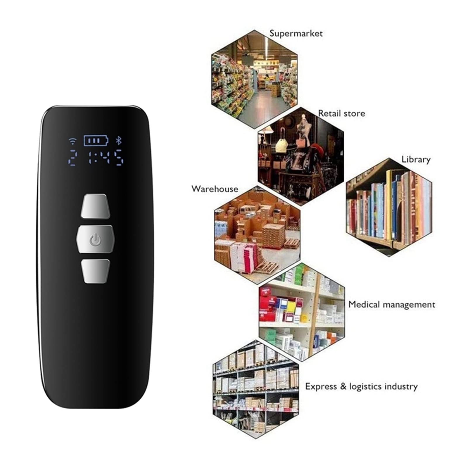 1D QR 2D Escáner de código de Barras inalámbrico Bluetooth 2.4G Wireless USB Lector de códigos de Mini Barra con Cable con LCD Fecha de la Pantalla de la Matriz de escaneo(1D)