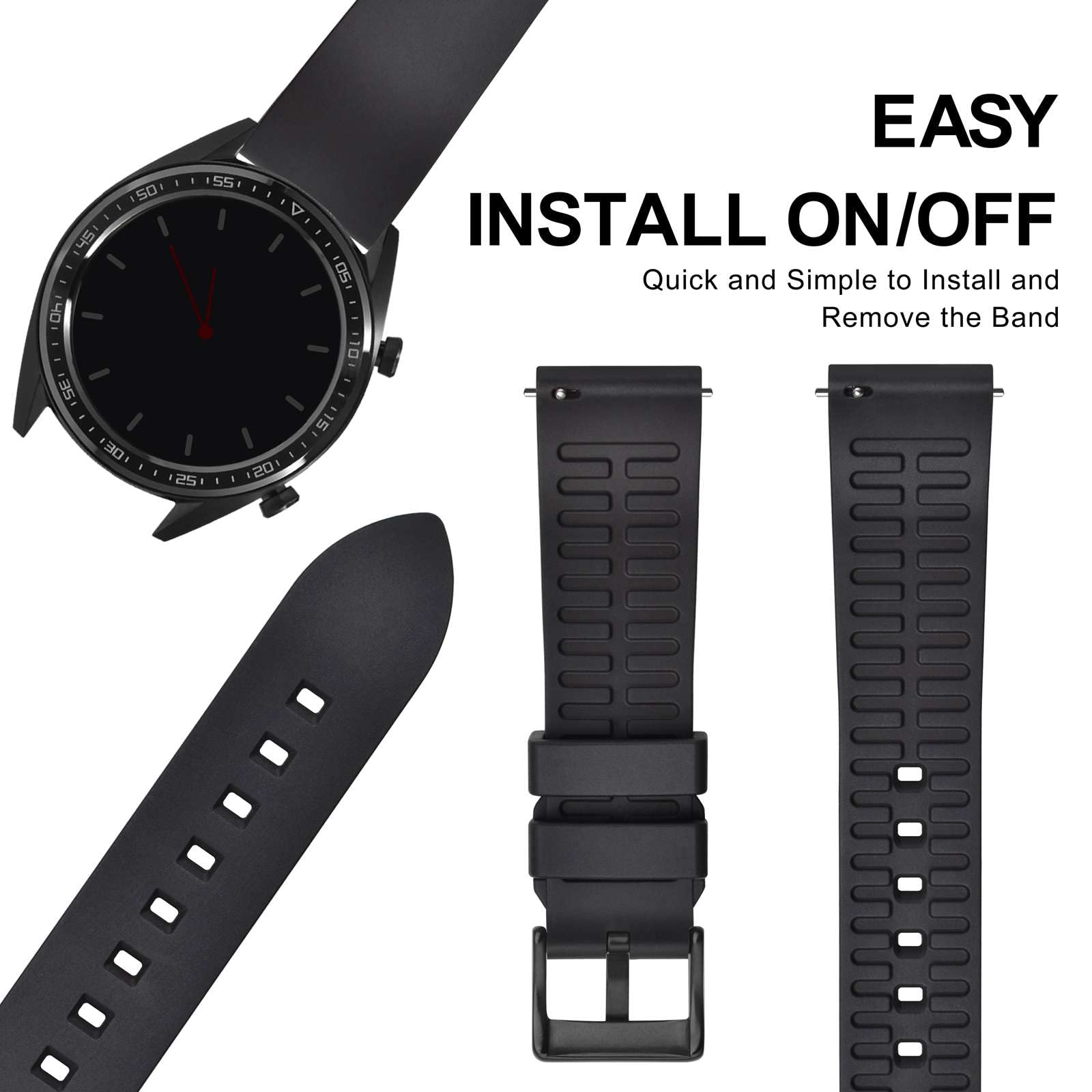 ANNEFIT Silikonowy pasek do zegarka fluorowy 18-24 mm z szybkim zapięciem