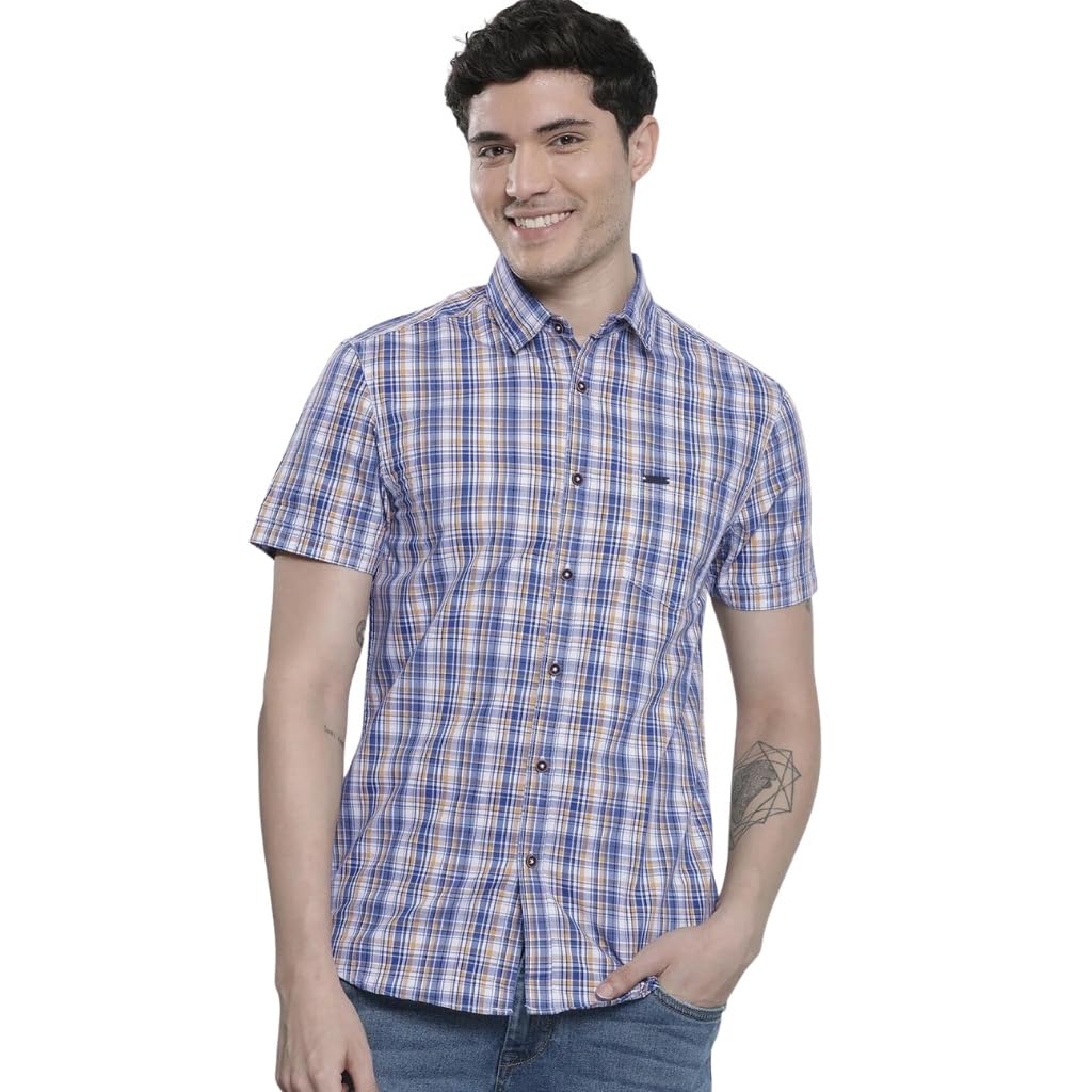 the indian garage co Men Slim Fit Checkered Half Sleeves Cutaway Collar Casual Shirt-picture-26