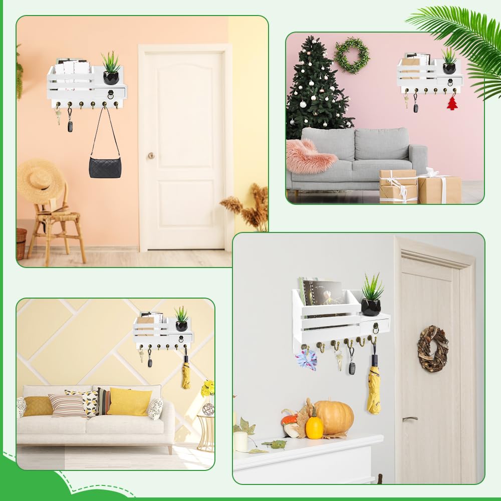 LPAMABA Portachiavi da Parete in Legno, con 6 Ganci - Appendi Chiavi da Muro Design Moderno per Casa, Ufficio, Ingresso e Corridoio - Organizzatore Chiavi Parete, Oggetti Piccoli (Bianco)