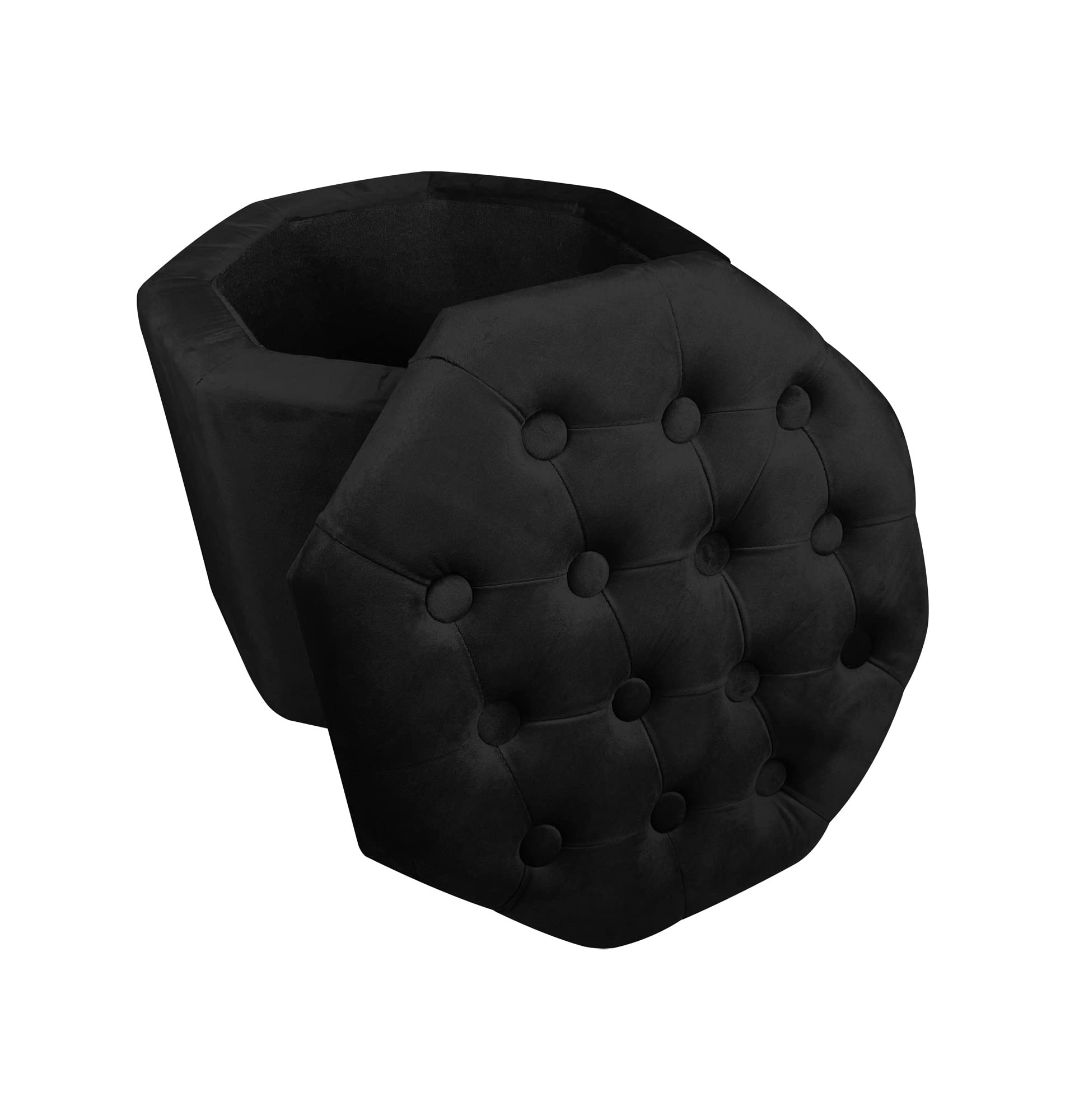 IlGruppone Pouf Ottagonale Contenitore Poggiapiedi Salotto in Velluto Sgabello Camera Design Pouff Poltroncina Cameretta - Nero
