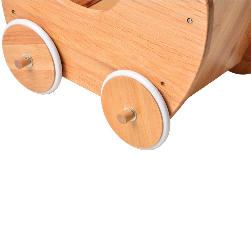 Constructive Playthings Wooden Doll Buggy with Rubber Edged Wooden Wheels, Ages 3 Years and Up