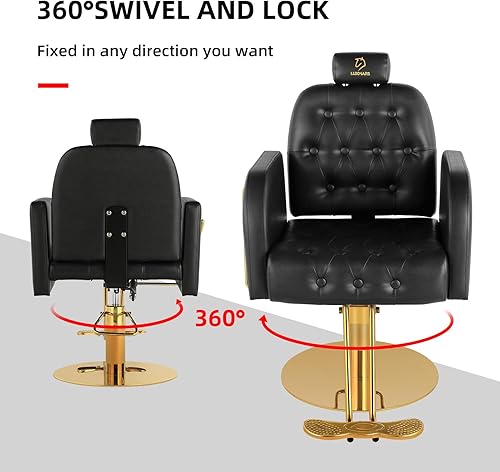 Miniatura 4 de LUXMARS Silla de peluquería hidráulica Silla de peluquería Silla de peluquería Silla de peluquería giratoria de 360 grados, altura ajustable, equipo