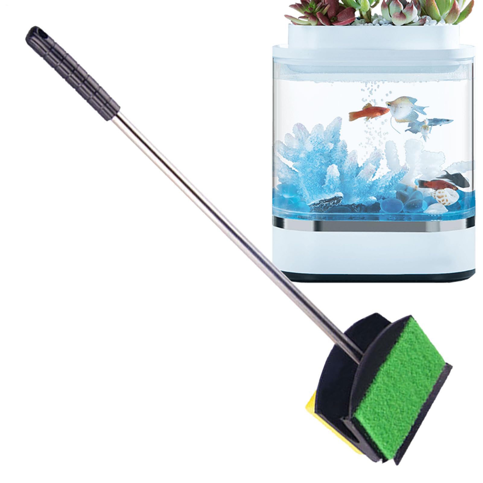 Aquarium Algae Scraper - Double Sided Glass Scrubber | Fish Tank Cleaning Brush | Stainless Steel Handle, Soft Sponge, High Water Absorption, Safe For Glass, Seawater