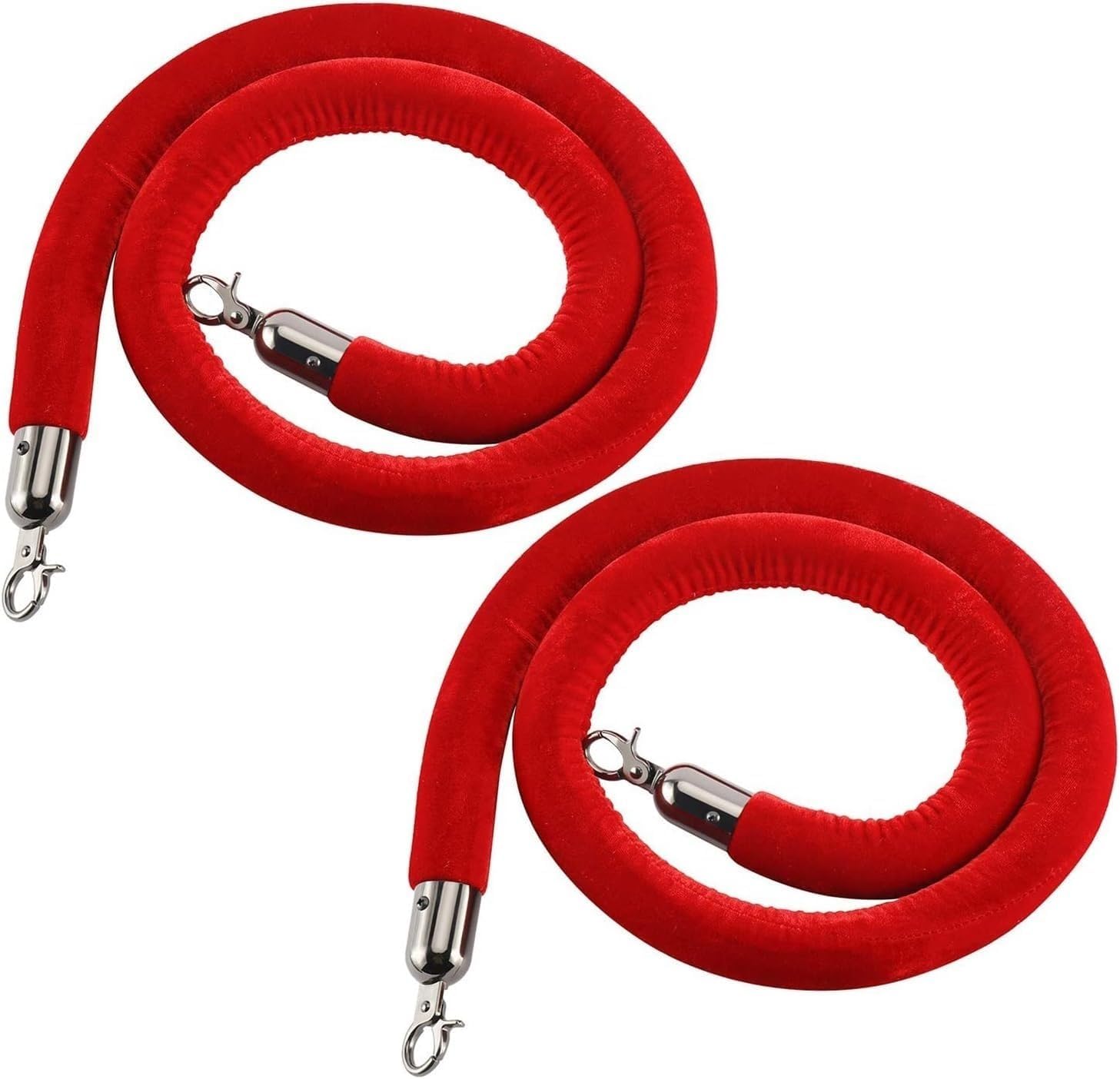 Hanging Rope Velvet Rope 2 Pcs Stanchion Rope for Party Event,Stanchion Queue Velvet Rope for Wedding Concerts & Car Show (150cm/5ft)