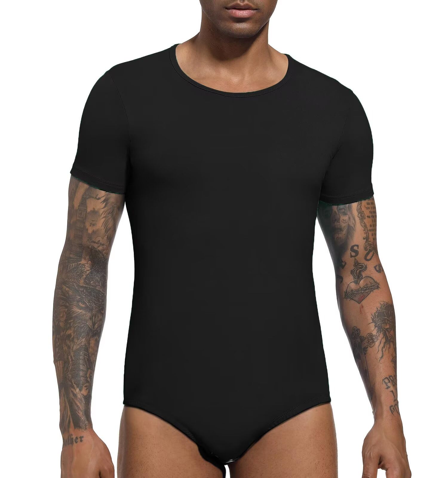 Landofgenie Body de manga corta para hombre, pijama de una pieza, enterizo básico en la entrepierna