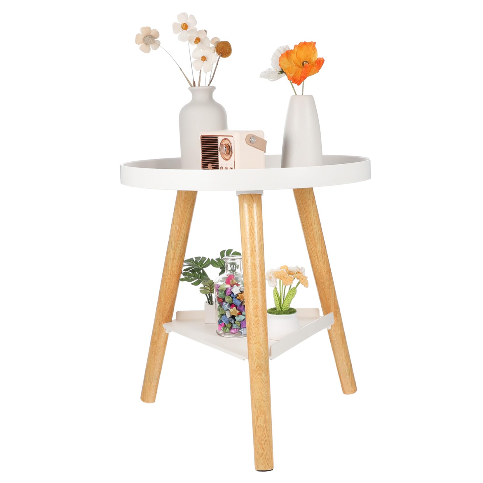 Table d'appoint ronde blanche en pin Yardenfun à double plateau