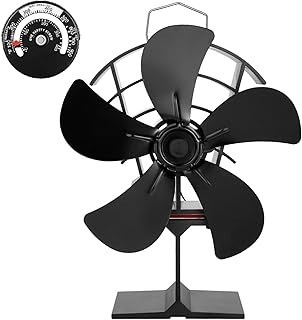 Anuncio Patrocinado - TEENGSE Ventilador de estufa de leña, ventilador de chimenea de 5 aspas con termómetro, ventilador d...