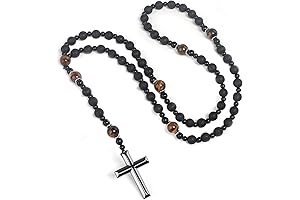 Tiger Eye Black Obsidian and Lava Rock Beads Hematite Cross Pendant Healing...