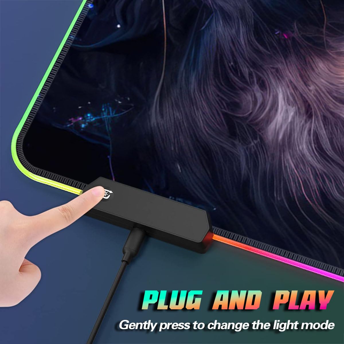 Tapis de Souris de Jeu RGB LED Doux Extra étendu, Grand Clavier et Tapis de Souris avec 14 Modes d'éclairage, Base étanche pour Joueur, Lion céleste Bleu 39,9 x 89,9 cm