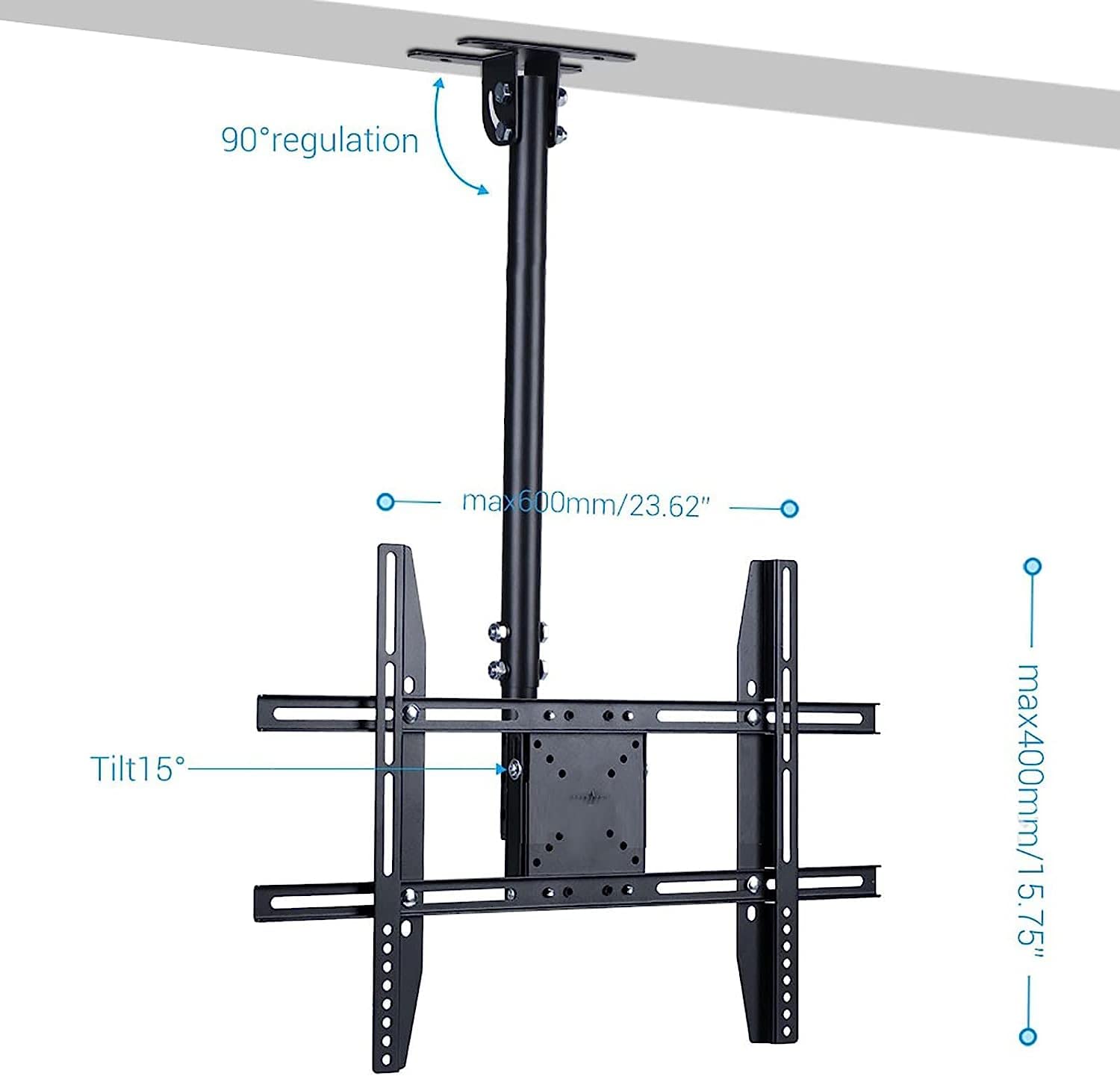 Soporte de techo para TV, ajuste de altura telescópico, se adapta a televisores de 23 a 65 pulgadas, se puede montar en techo/pared, carga máxima de hasta 30 kg