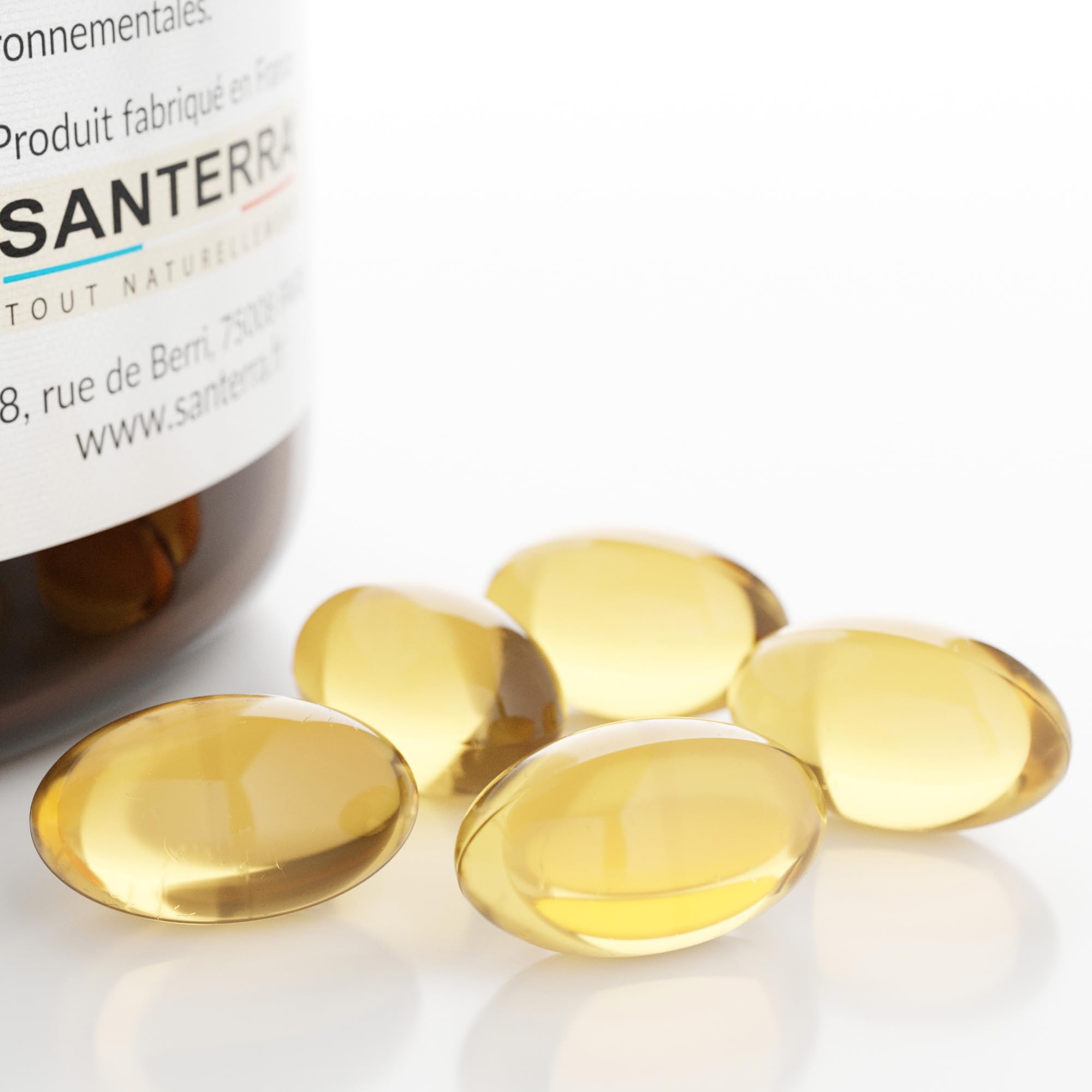 Huile d'Onagre Santerra - 200 Capsules de 500 mg d’Onagre - Pressée à Froid, 100% Naturelle, Sans OGM