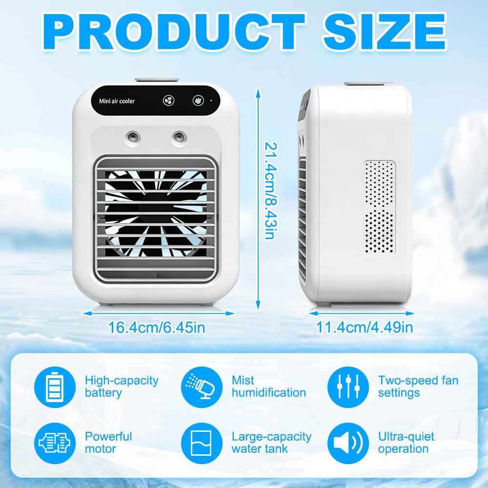 Tragbare Klimaanlage, SGZIOO Mini Luftkühler, Mini Tragbarer Kühler, Klimageräte 500ml Wassertank, Kühlnebel, 4 in 1 Raumkühler, Kühlventilator für Zuhause, Schlafzimmer, Büro und Reisen