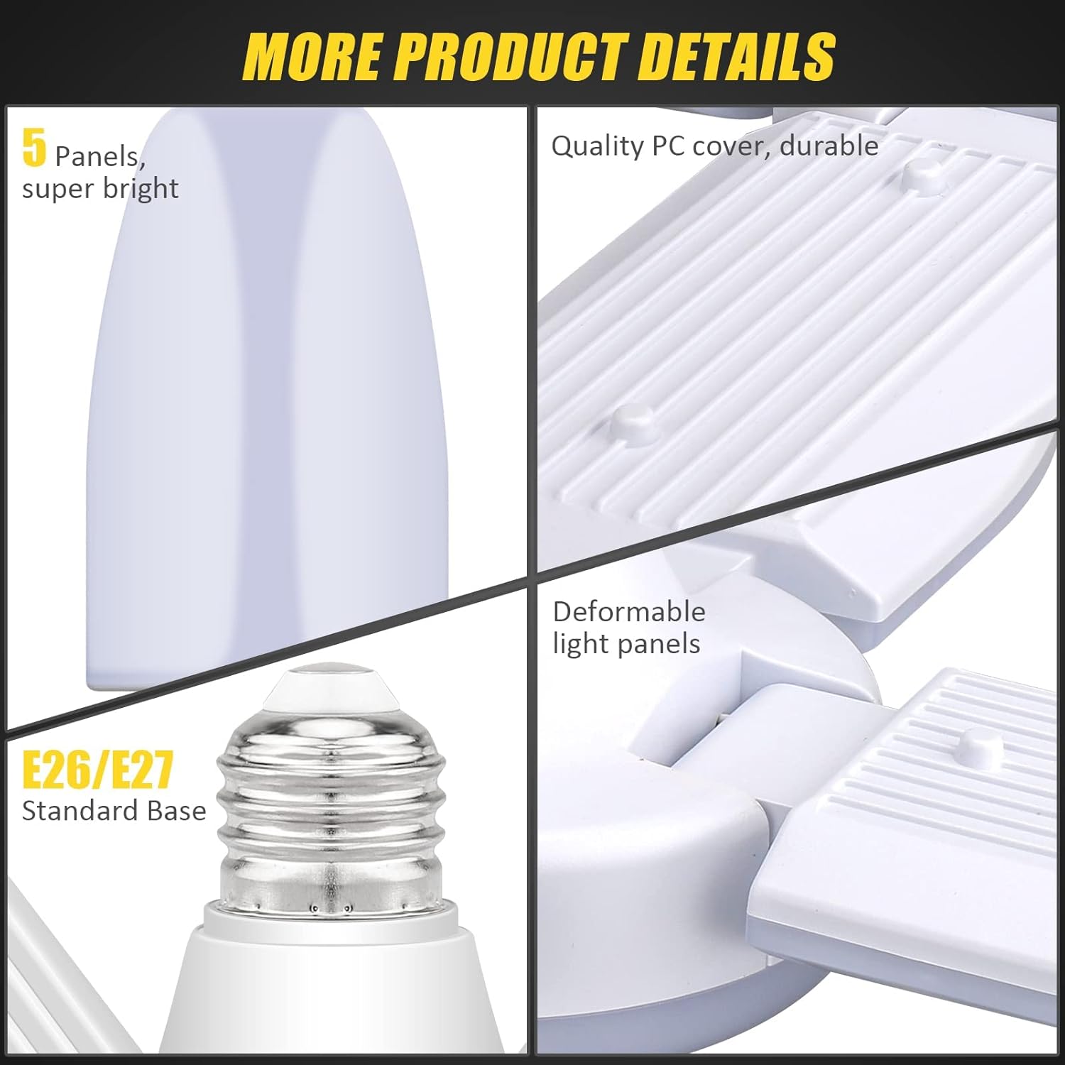 LED Garage Lights 2 Pack, 4 Foot Adjustable Ceiling Light, 6500k 8000LM Deformable E26/E27 Garage Lights for Shop, Basement, Workshop