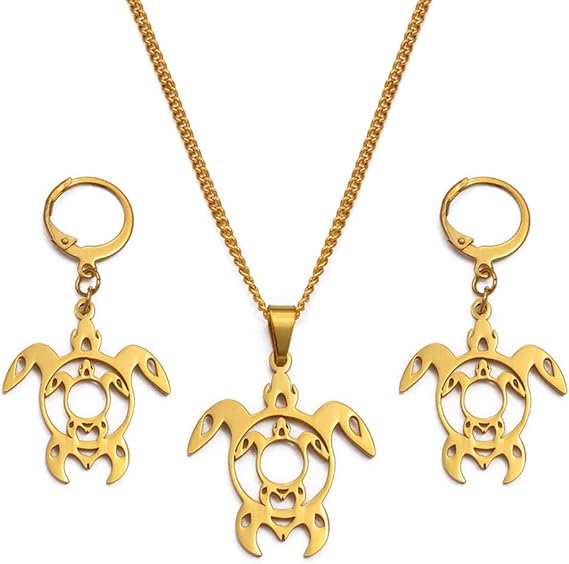Hawaii Jewelry Sets Turtle Pendant Necklaces Earrings Kiribati Chuuk