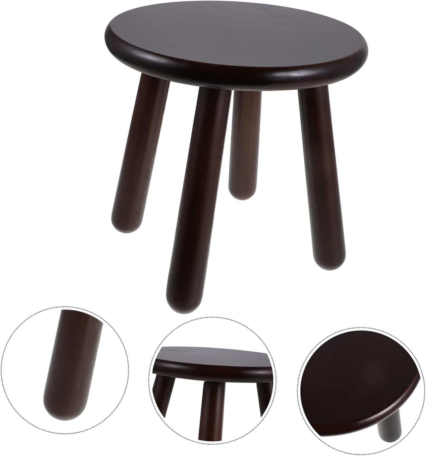 Angoily Rustic Walnut Wood Round Stool Step Stool 9.5" Four-Legged Solid Wood Multipurpose for Kitchen Bathroom Indoor Plant Stand and Decorative Pedestal