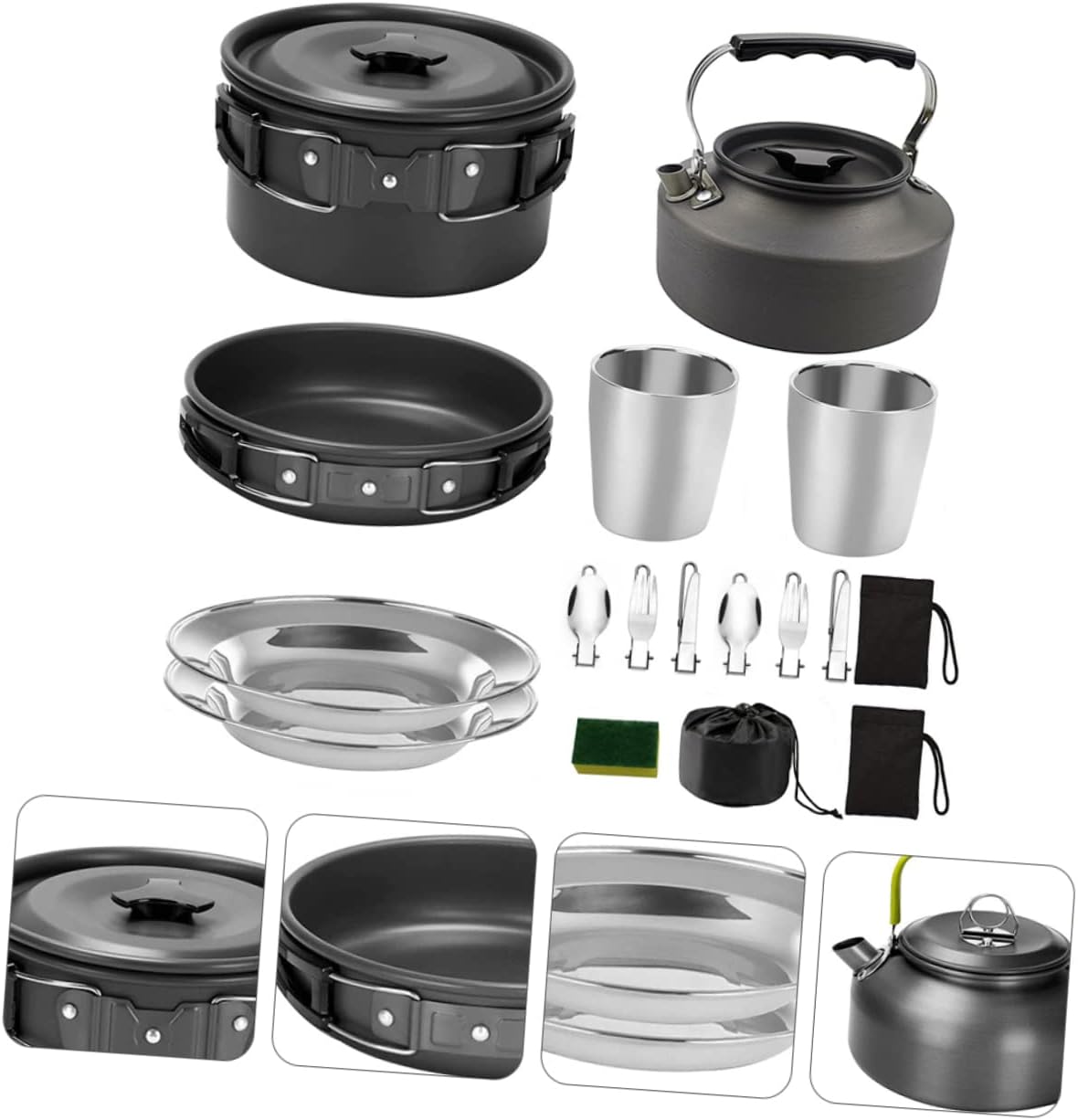 BESPORTBLE Person Outdoor Camping Cookware Pan Plates Griddle Dish Teapot Cooking Tools Kit