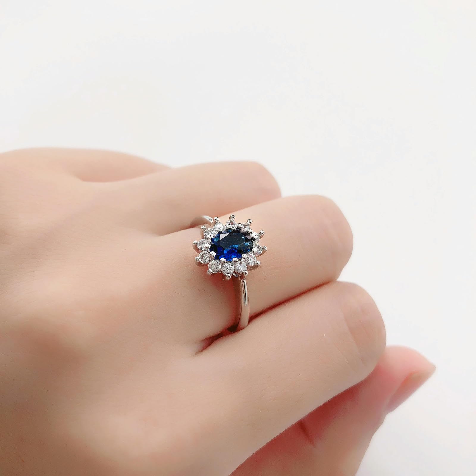 GWSGSFAS Lady Princess Diana Rings for Women Bridal Blue Crystal Wedding Engagement Promise Marriage Ring For Female Fashion Jewelry -6-R076