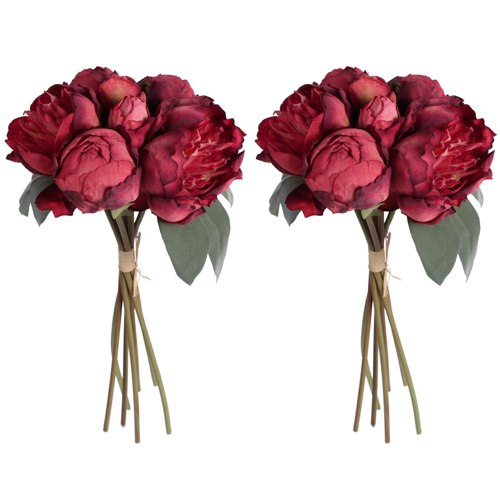 KASTWAVE Red Silk Peony Flowers 2 Bouquets 14 Heads Artificial Floral Arrangements for Wedding Home Office Party Decor